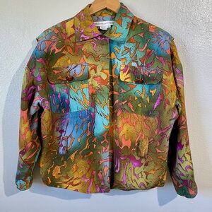 Anne Crimmins Silk Jacket Blazer Abstract Floral Multicolor Size 6 Vintage Lined